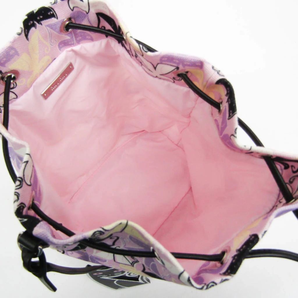 Miu (Good) Black,Light Leather,Cotton CANAPA Pre-Owned Bag CATS 5RM014 Pouch Purple,Multi-color Drawstring Women's Miu