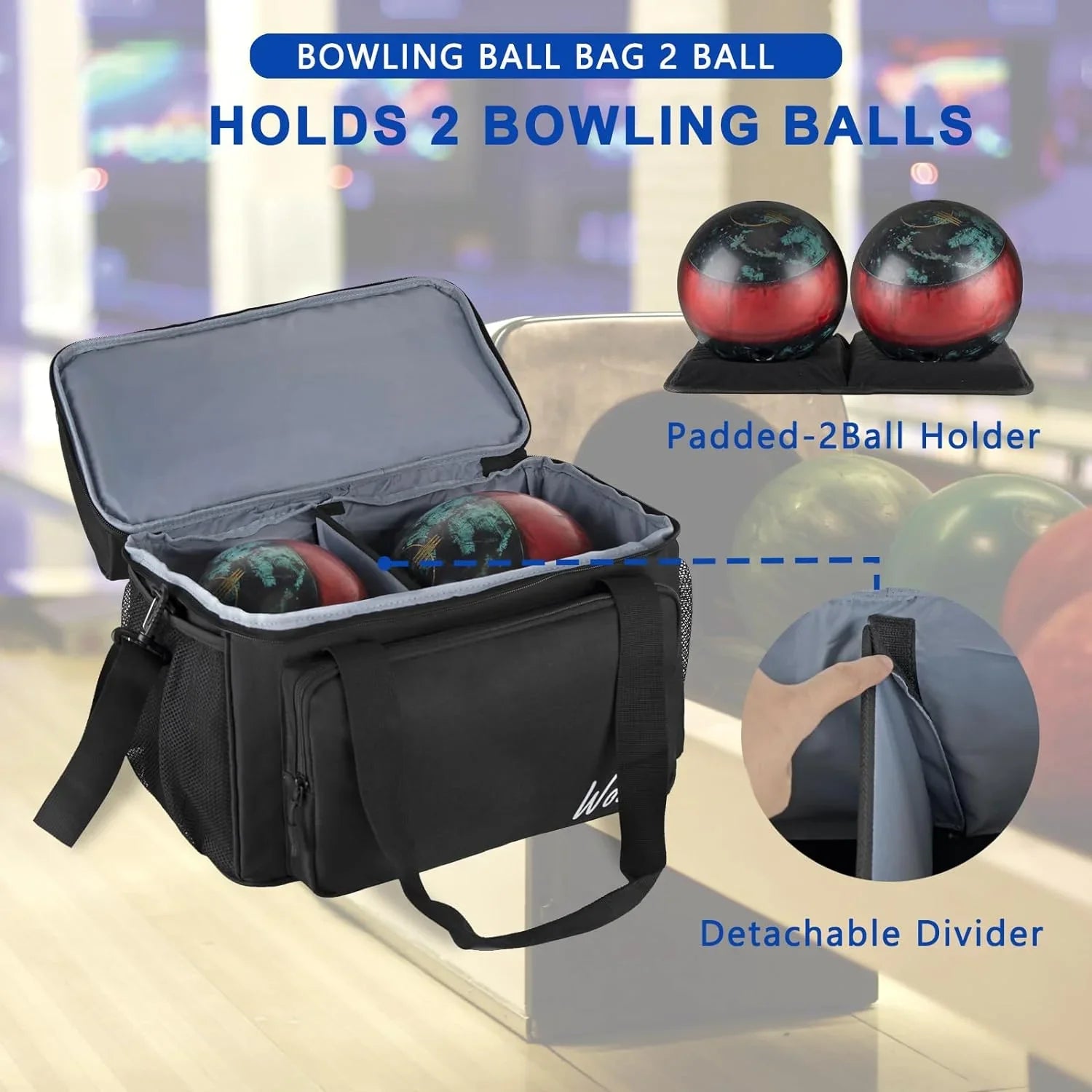 Bowling Mens WOLT Size Polyester for Balls 2 Fits up Ball Shoes Bag 16 to Black | Bowling
