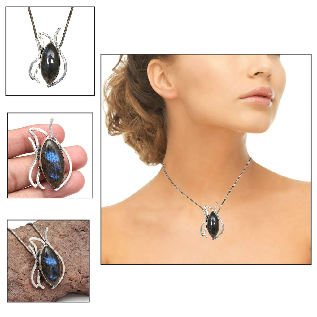 Garnet Jewelry Gemstone Handmade Sterling Silver Necklace Labradorite 925