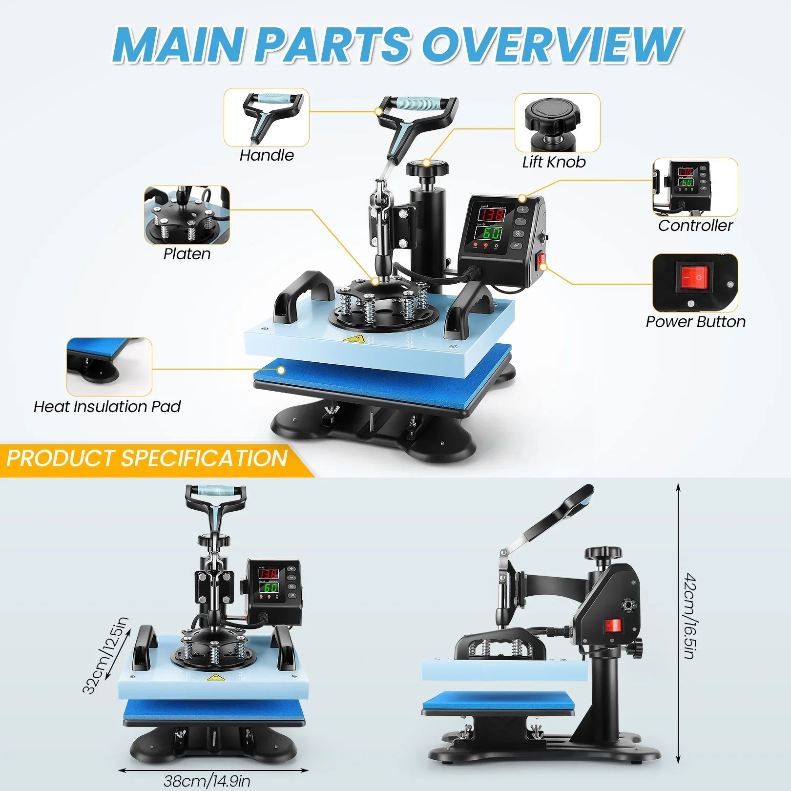 Printing Digital Degree 360 Transfer Sublimation, Away Precise Machine with T-shirts, Qhomic DIY Machine Control LCD Bags, Printing Heat 12x10in Swivel Tote Press Heat Mats for Transfer