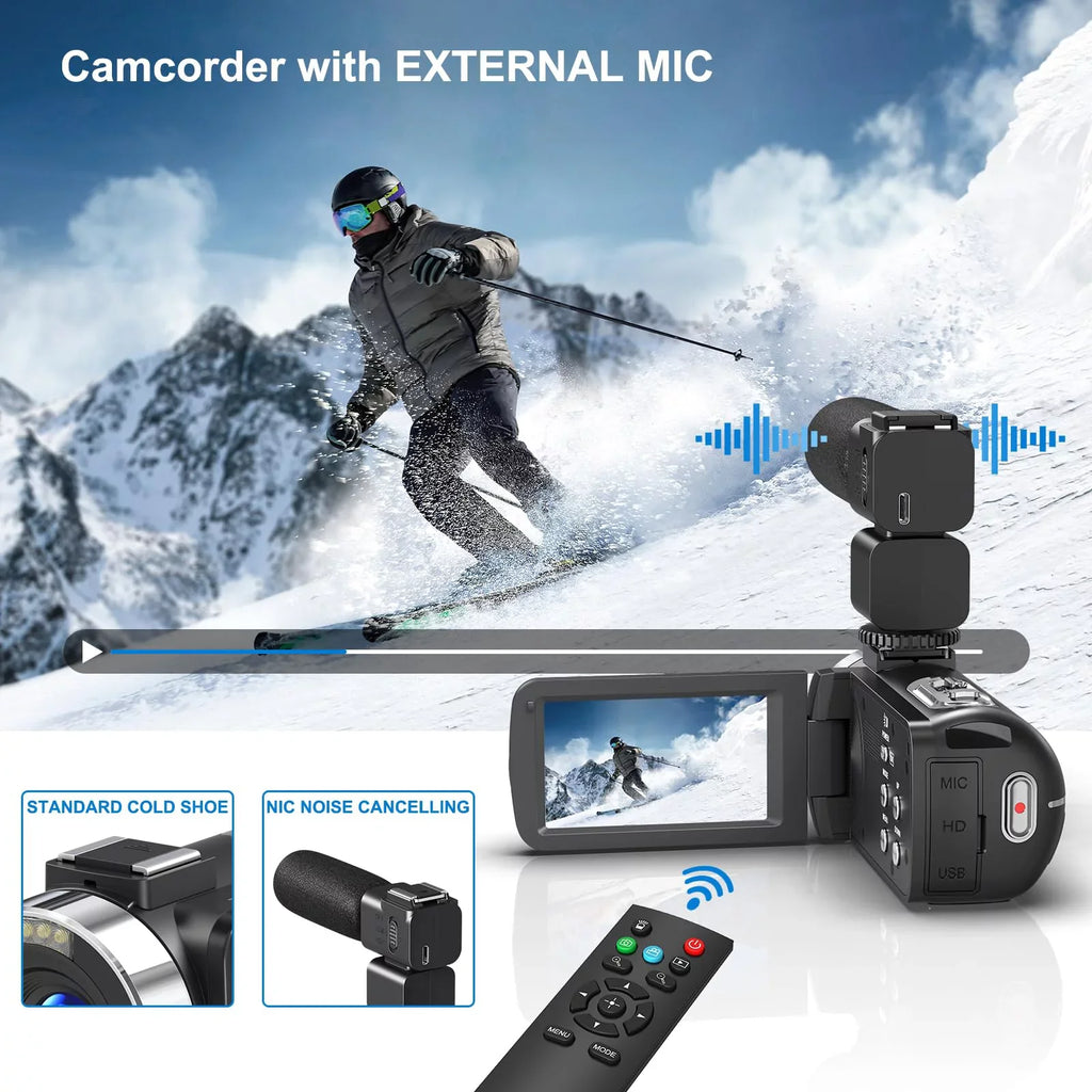 Youtube SD Camera Camcorder 64MP 32GB Remote Mic Video Card, Camera Camera Digital 18X and inch Vlogging 3.0 Video Screen Control, Flip 8K for Camera External 2.4G with Batteries MARVUE Two