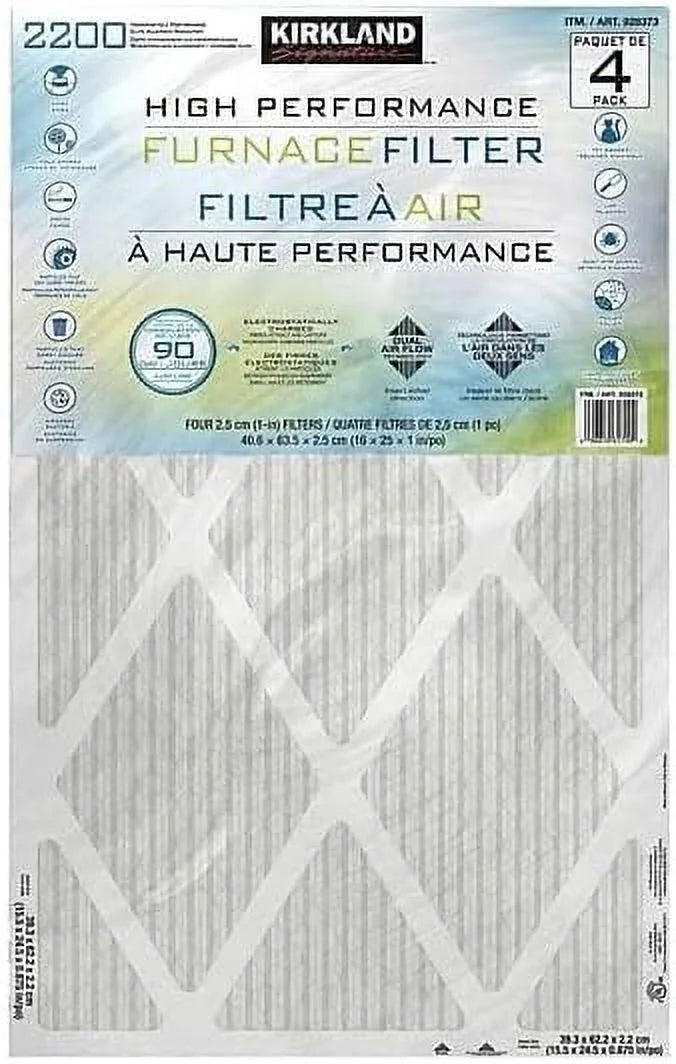 90 Technology Reduction Dual - 2200 Furnace Day Allergen 4 Airflow Performance - Filter, (16X25x1) - Microparticle Performance PACK High