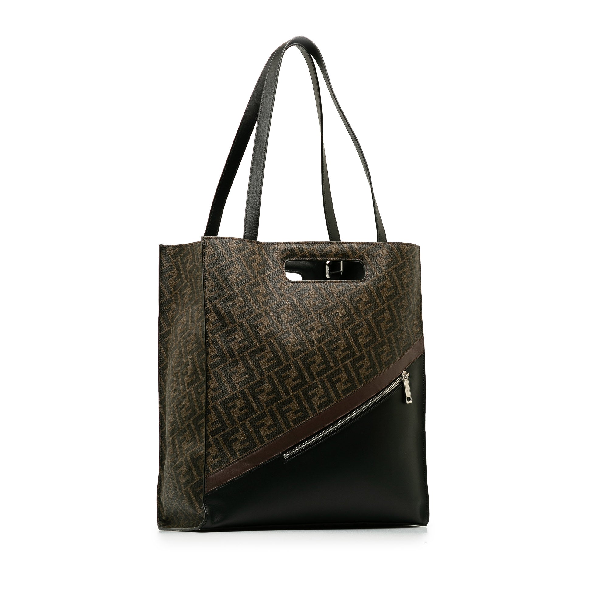 Pre-Owned Unisex Fendi Coated 1974 Brown Zucca Tote Shopping Canvas Fabric (Good) Authenticated Satchel