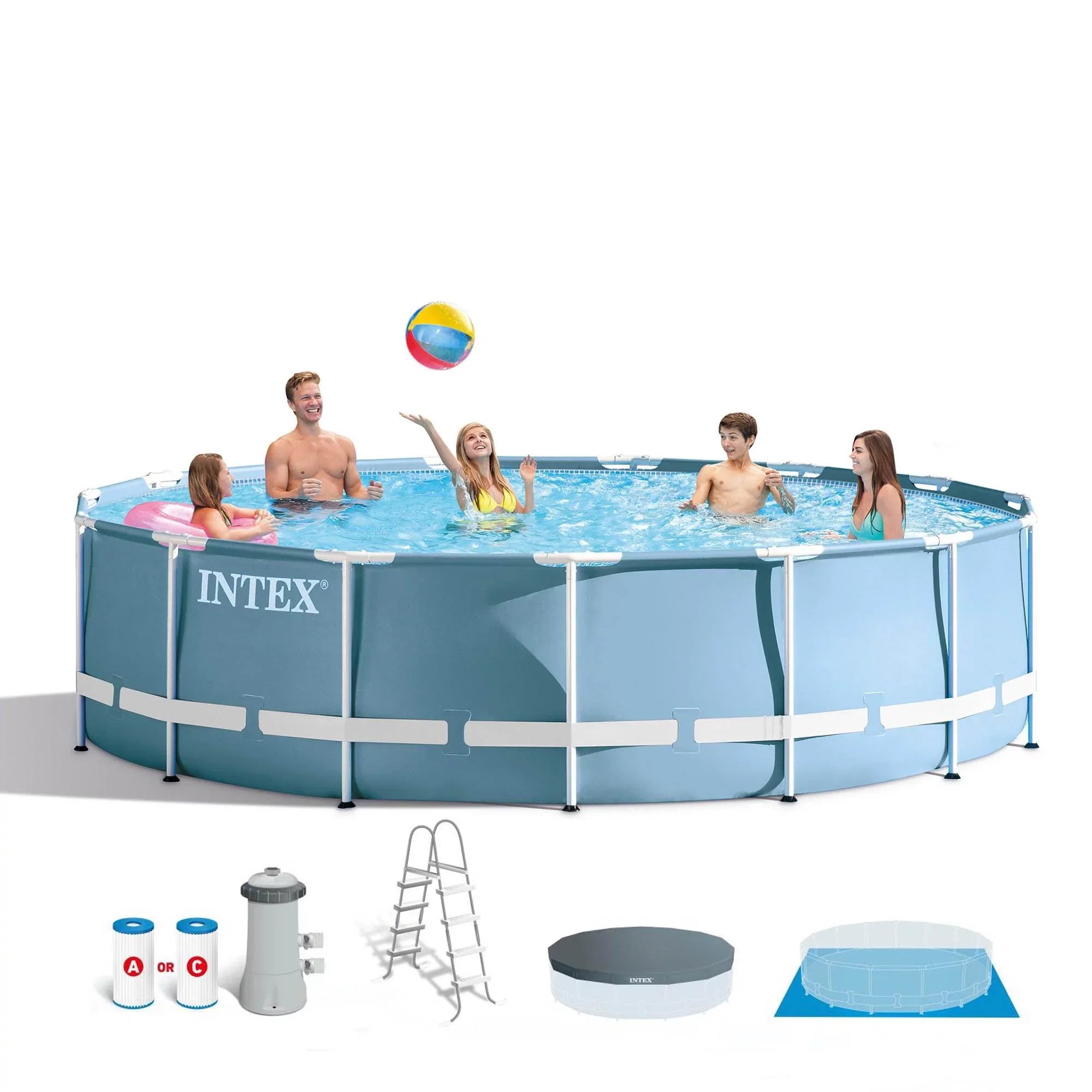 48 Set with & Inches Pump Feet Frame 15 Cover, Pool x Intex Prism (Used) Ladder,