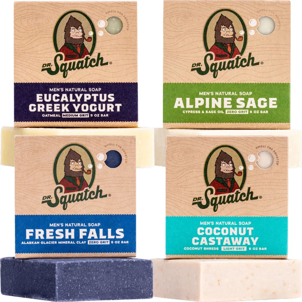 Soap Natural 4 - Coconut Greek Falls, Pack Squatch Fresh Alpine Castaway, Men's Eucalyptus - Yogurt Bar Men's Soap Variety Sage, Dr.