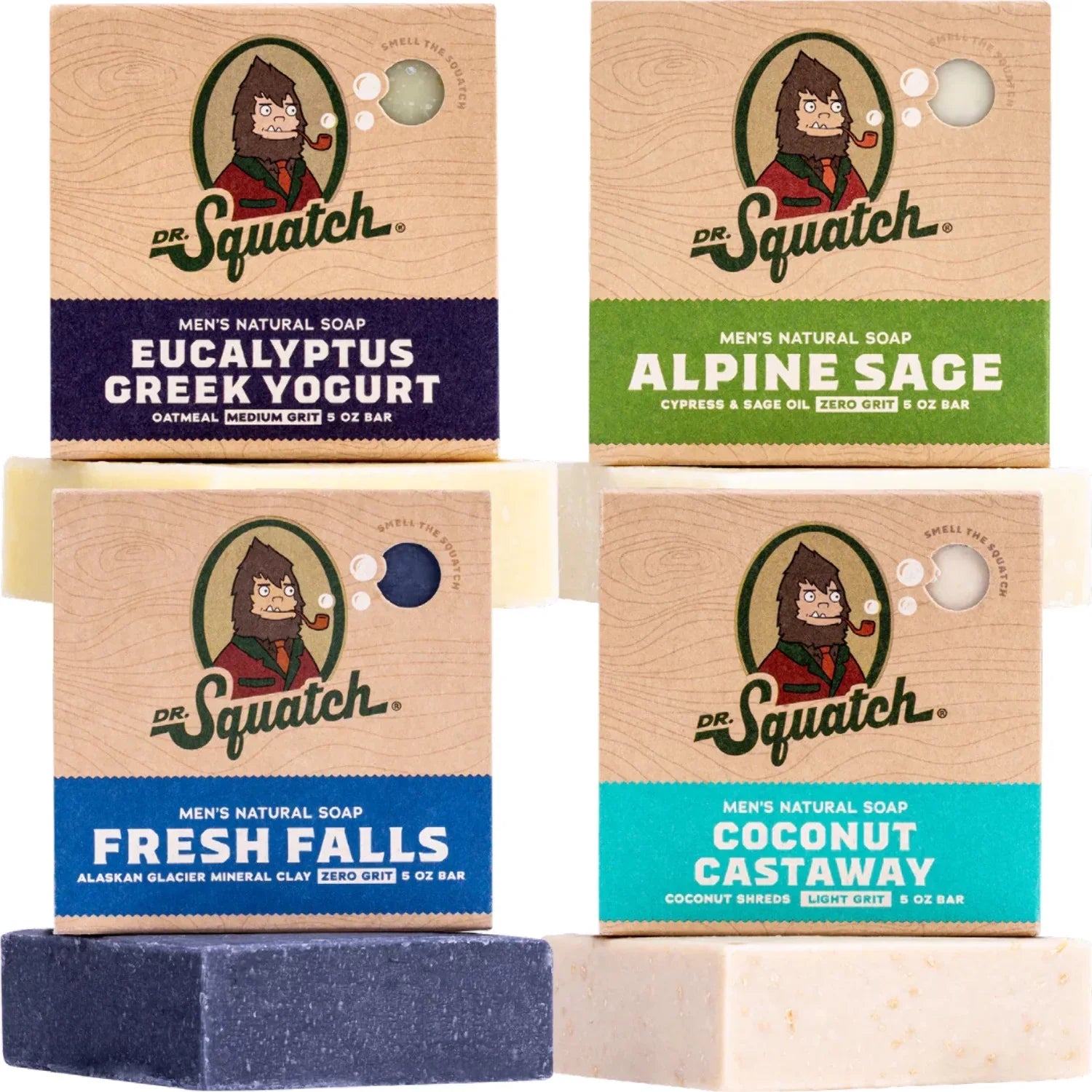 Soap Natural 4 - Coconut Greek Falls, Pack Squatch Fresh Alpine Castaway, Men's Eucalyptus - Yogurt Bar Men's Soap Variety Sage, Dr.