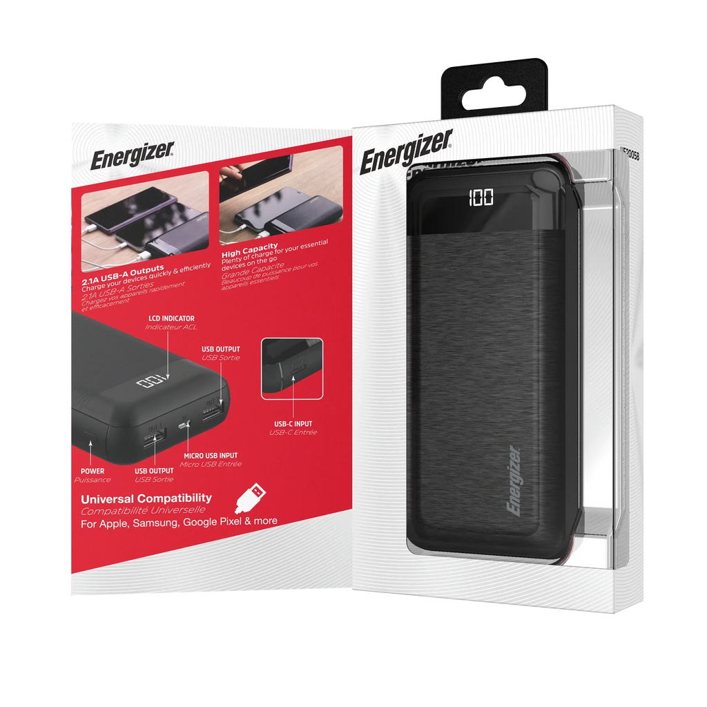 Energizer Black, Power 20,000 UE20058 Max mAh Bank,