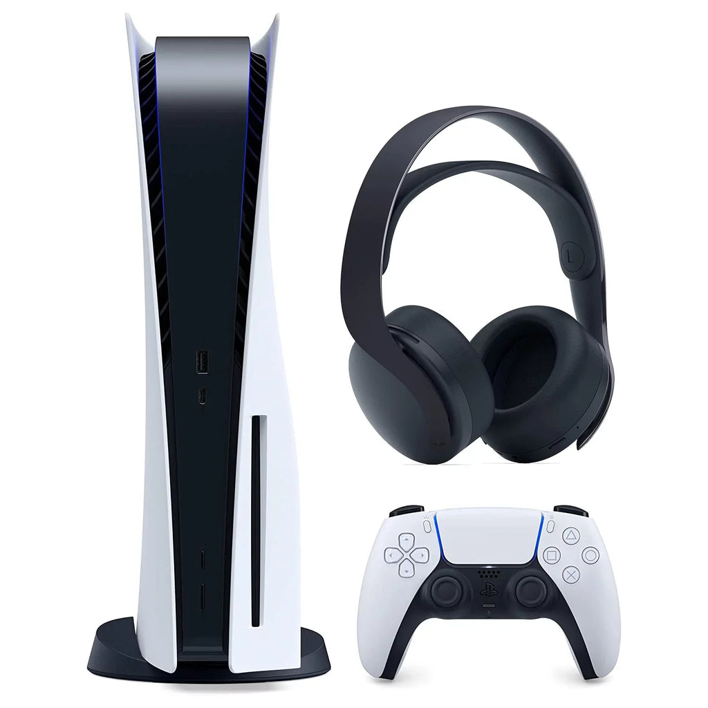 Black Sony Console and PS5 Pulse Headset Bundle Version Disc 3D Playstation 5
