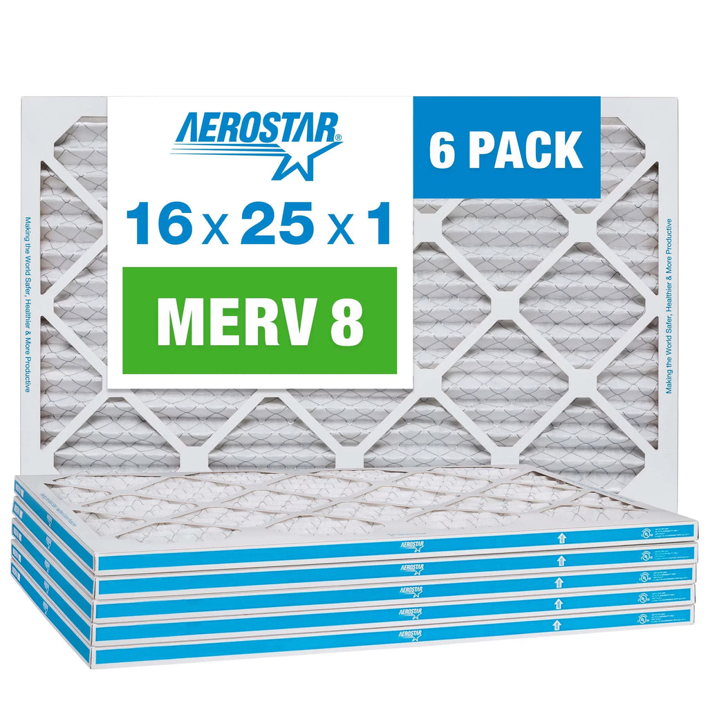 Filter, Furnace 8 Filter, Pleated Air Pack 6 Aerostar MERV 16x25x1 AC Air