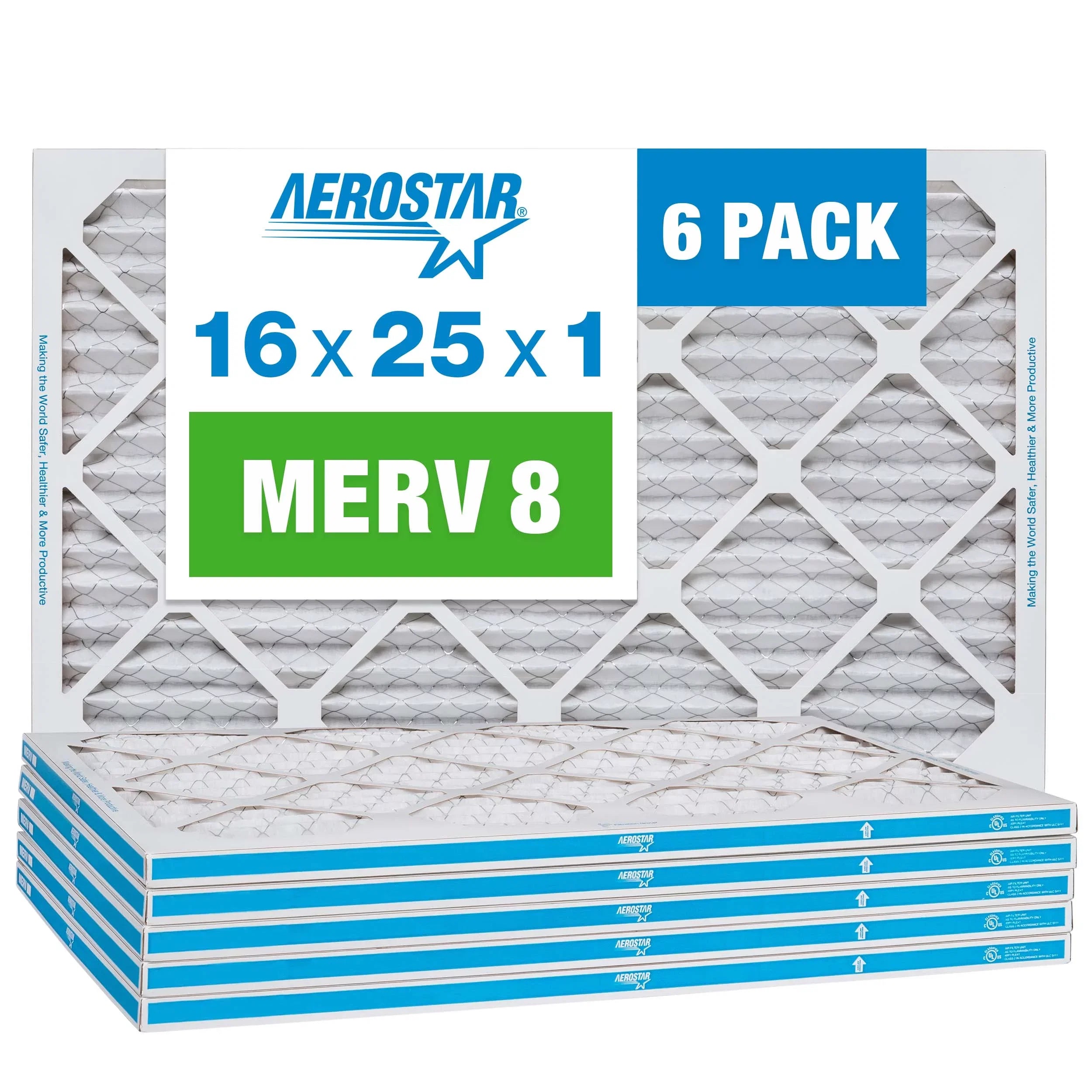 Filter, Furnace 8 Filter, Pleated Air Pack 6 Aerostar MERV 16x25x1 AC Air