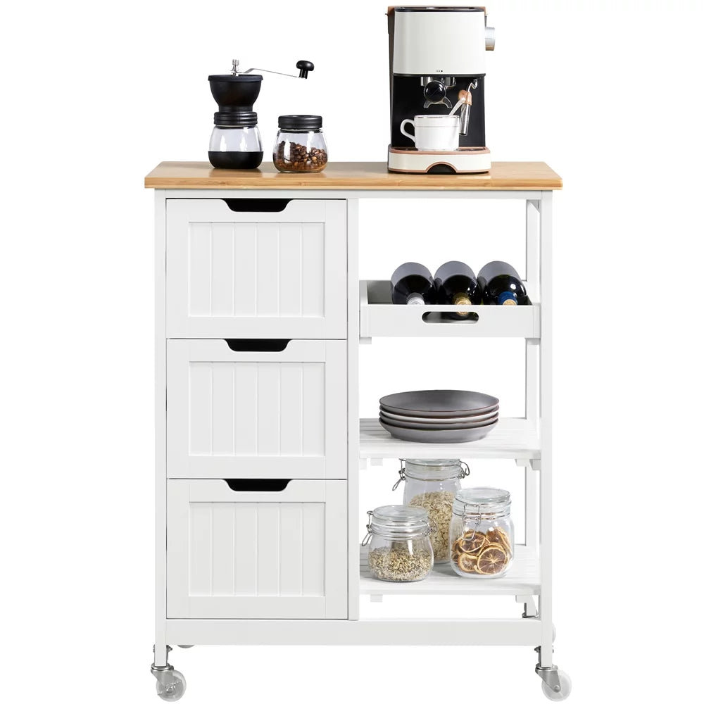 3 H White Bar, Storage for Easyfashion 33" Kitchen with Cart Serving Drawers