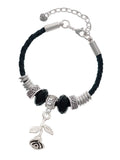 Bracelet, Bead Lil Delight Sister Celtic Silvertone Knot Extender Stemmed Leather Rose 7"+2" Jewelry
