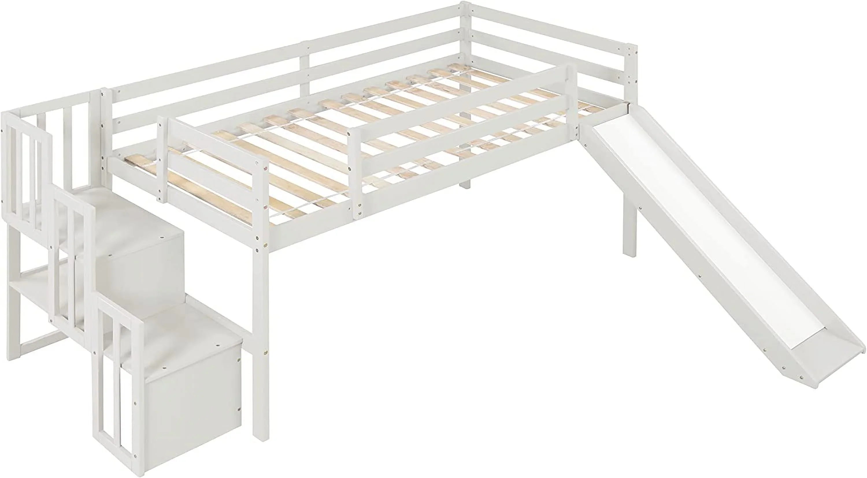 Wood &amp; Low Stairs Spring Bed Safety with Bright Size Teens Slide Frame (White) NLTBONNIE and Box with Toddlers Designs Twin Needed Loft for Harper No Rail Bed Loft