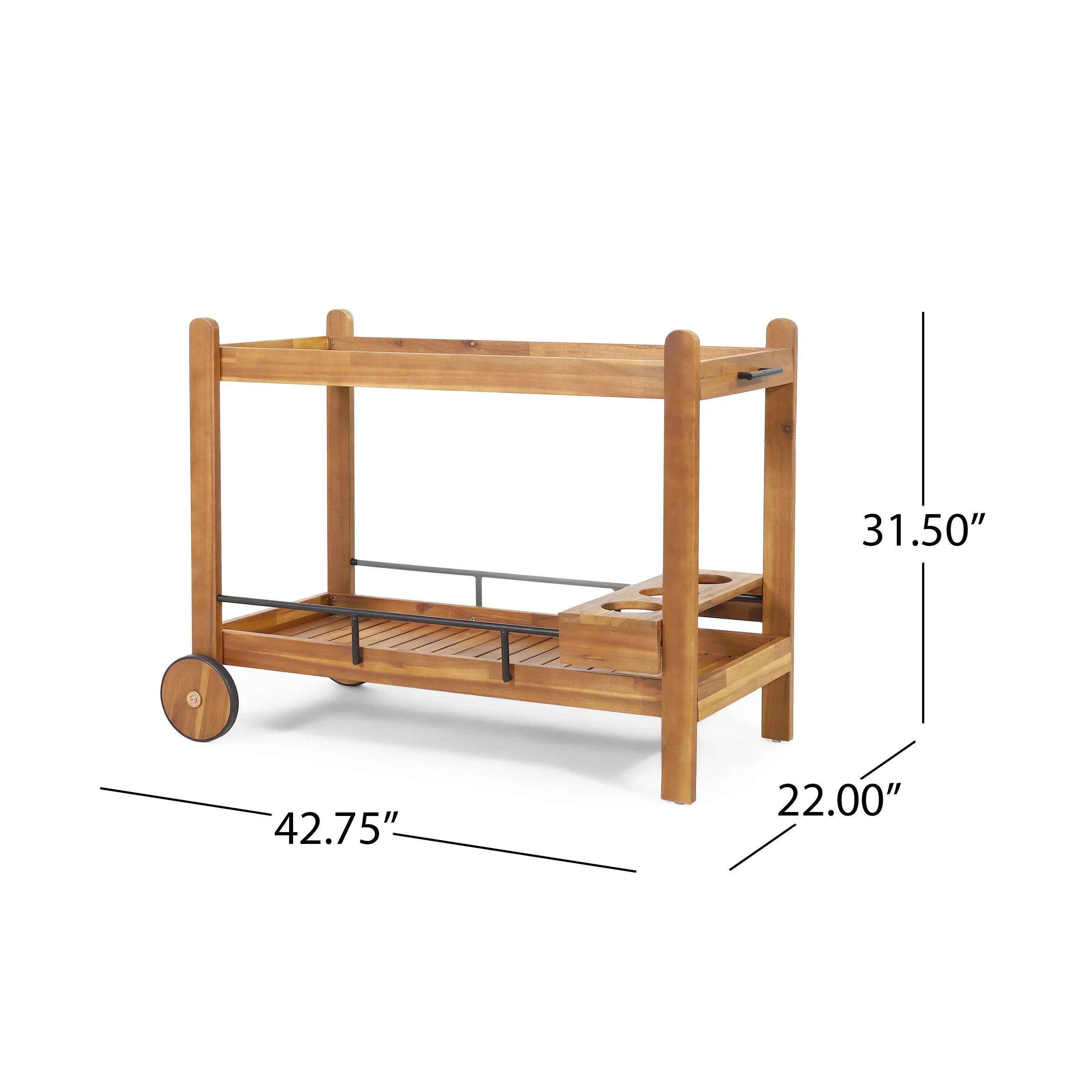 Black Studio 2 and Bonneau Holders, Bar with Teak Outdoor Acacia Wood Cart Tiered Bottle GDF