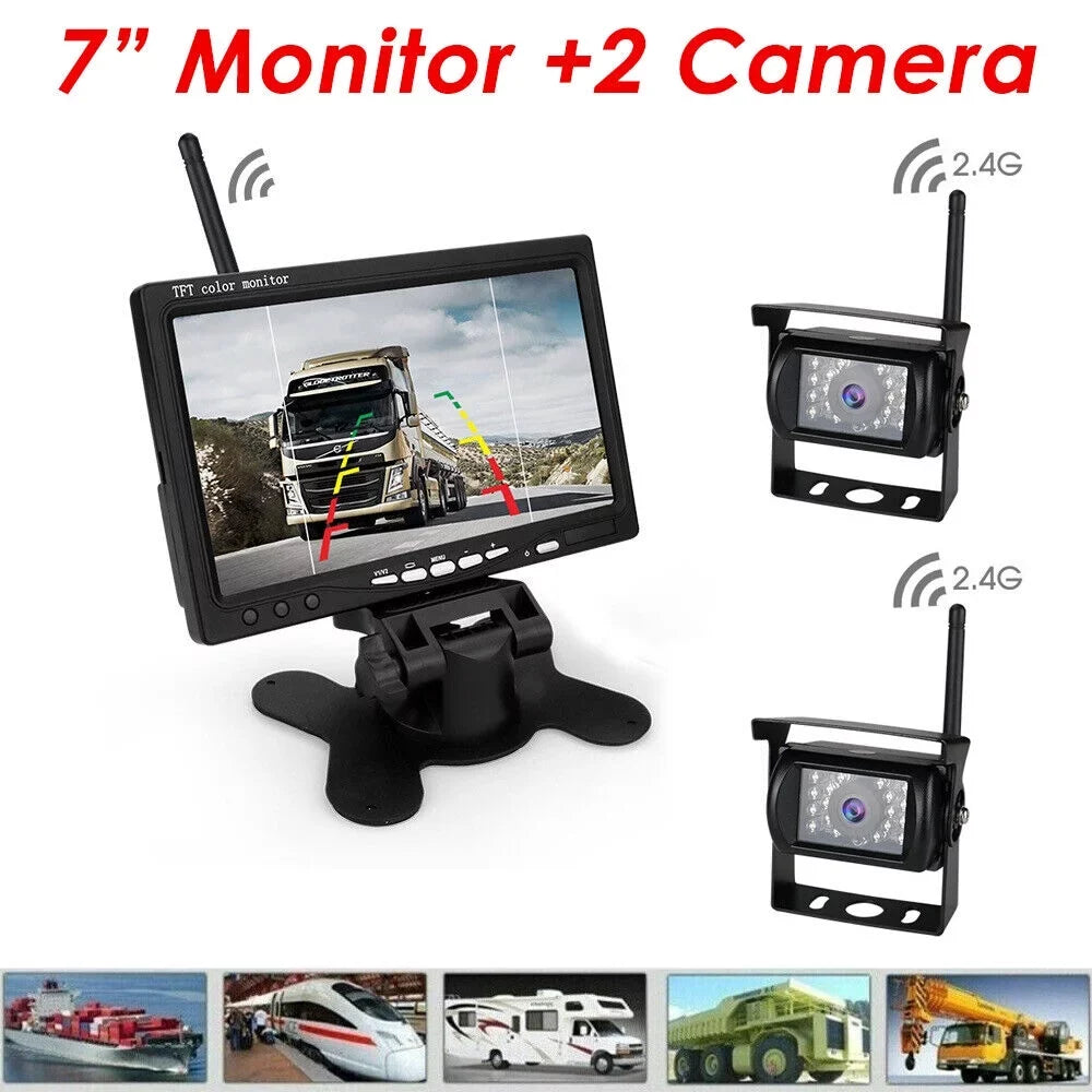 RV Monitor Vehicle Trailer Camera with Vision Backup Parking for Camera Night 18 Monitor Reverse IR System Bus + Rear Waterproof View Kit, Truck LED 2pcs 7"