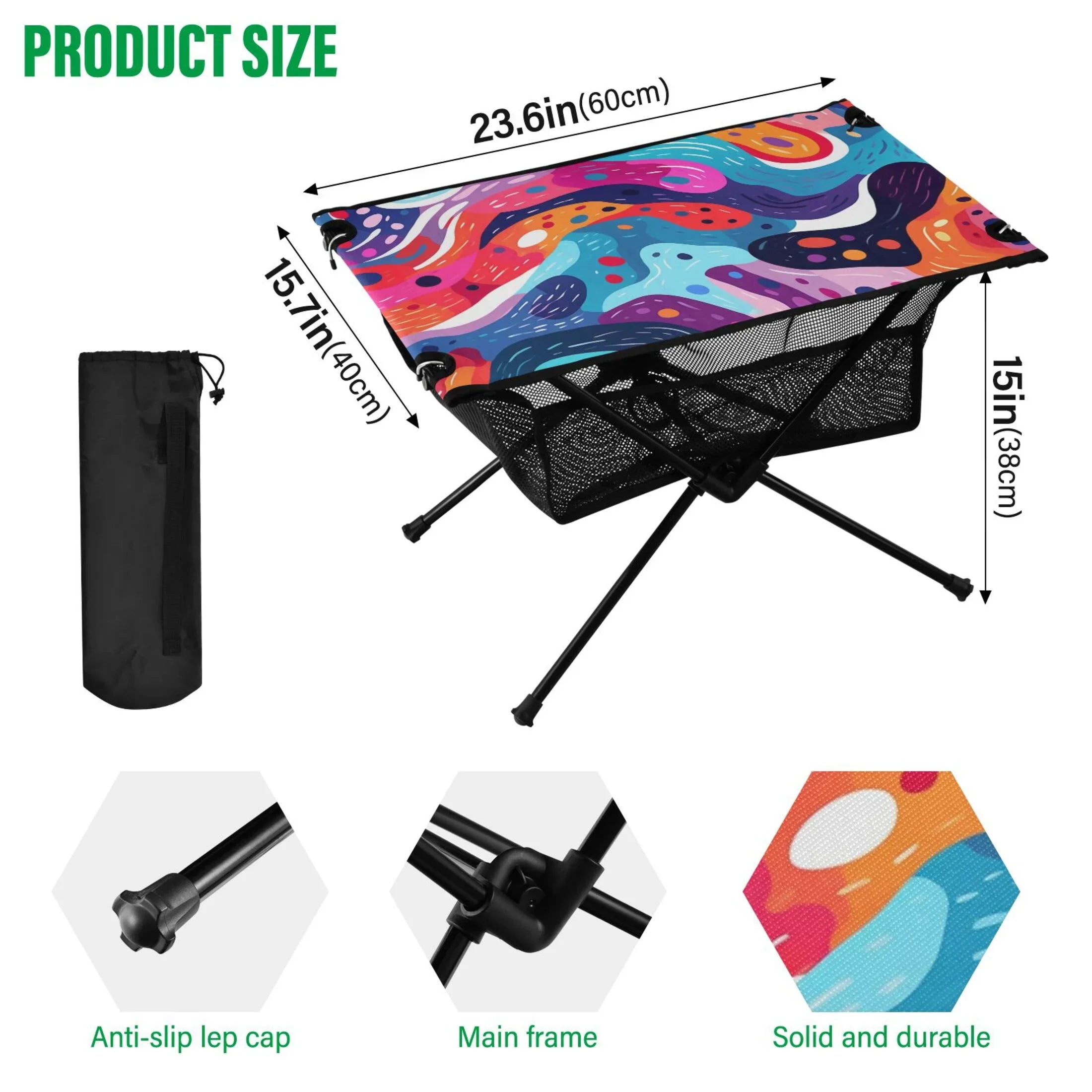 Compact Table Art Storage Bag Table with Picnic Abstract Camping for Fishing Table Paint Travel Folding Portable Outdoor Beach BBQ