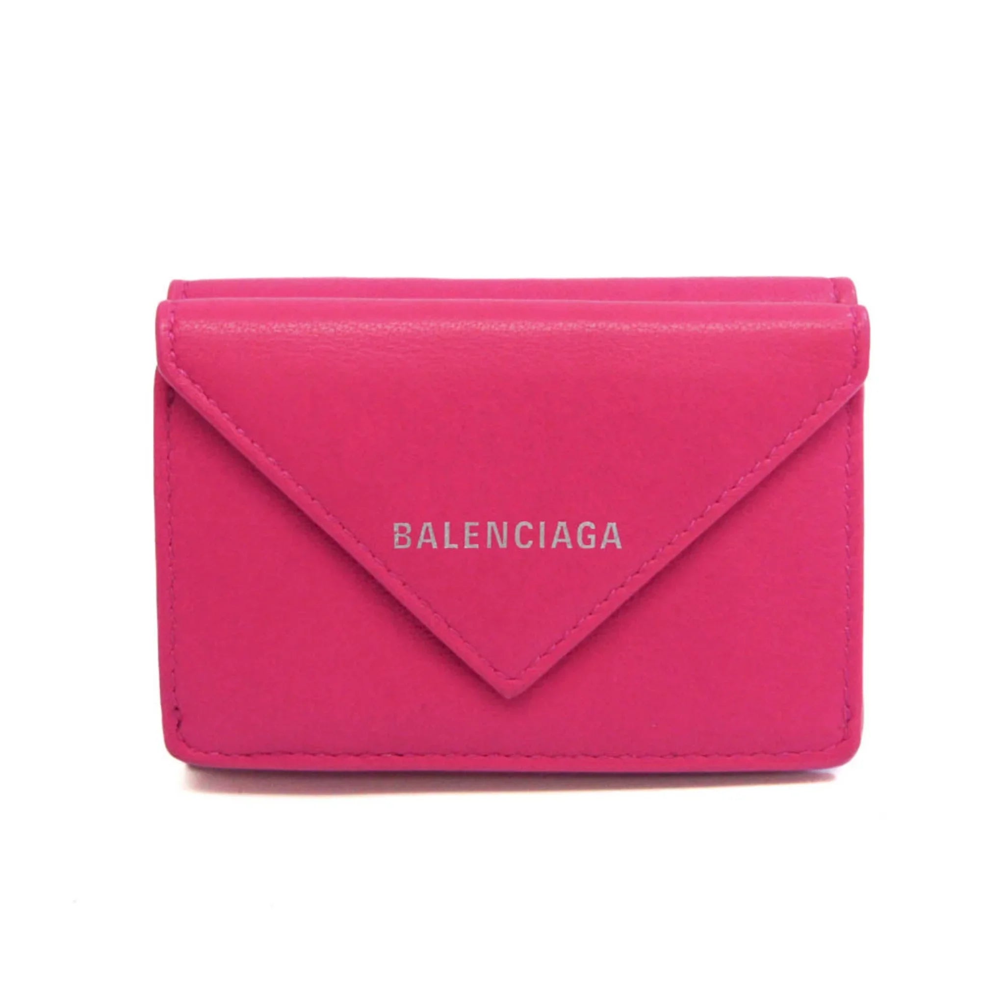 Women's (tri-fold) (Good) Pre-Owned Mini Balenciaga Wallet Wallet Paper Leather Pink 391446