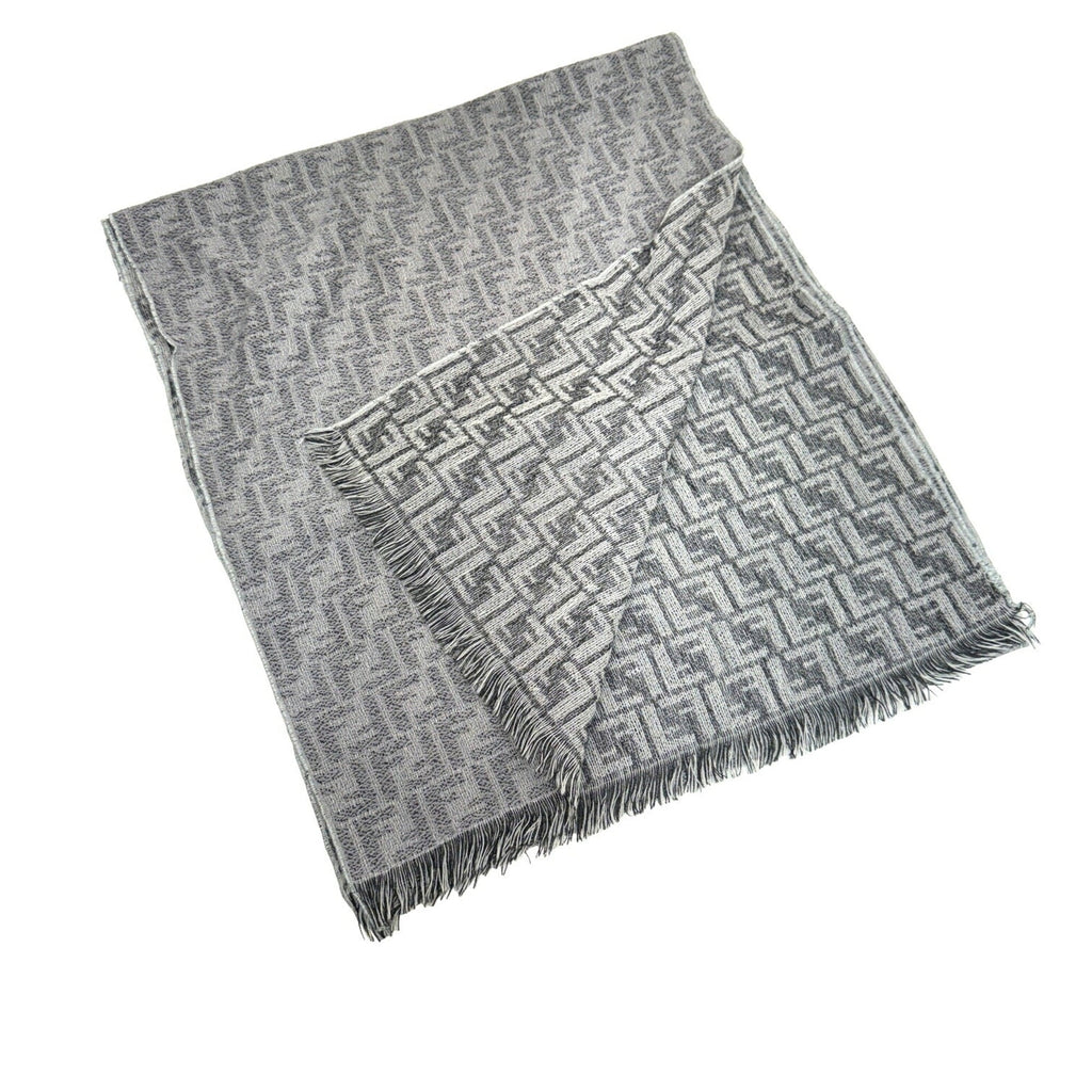Stole Pattern Men's Muffler Gray Pre-Owned Women's New) FENDI Wool Zucca (Like FF