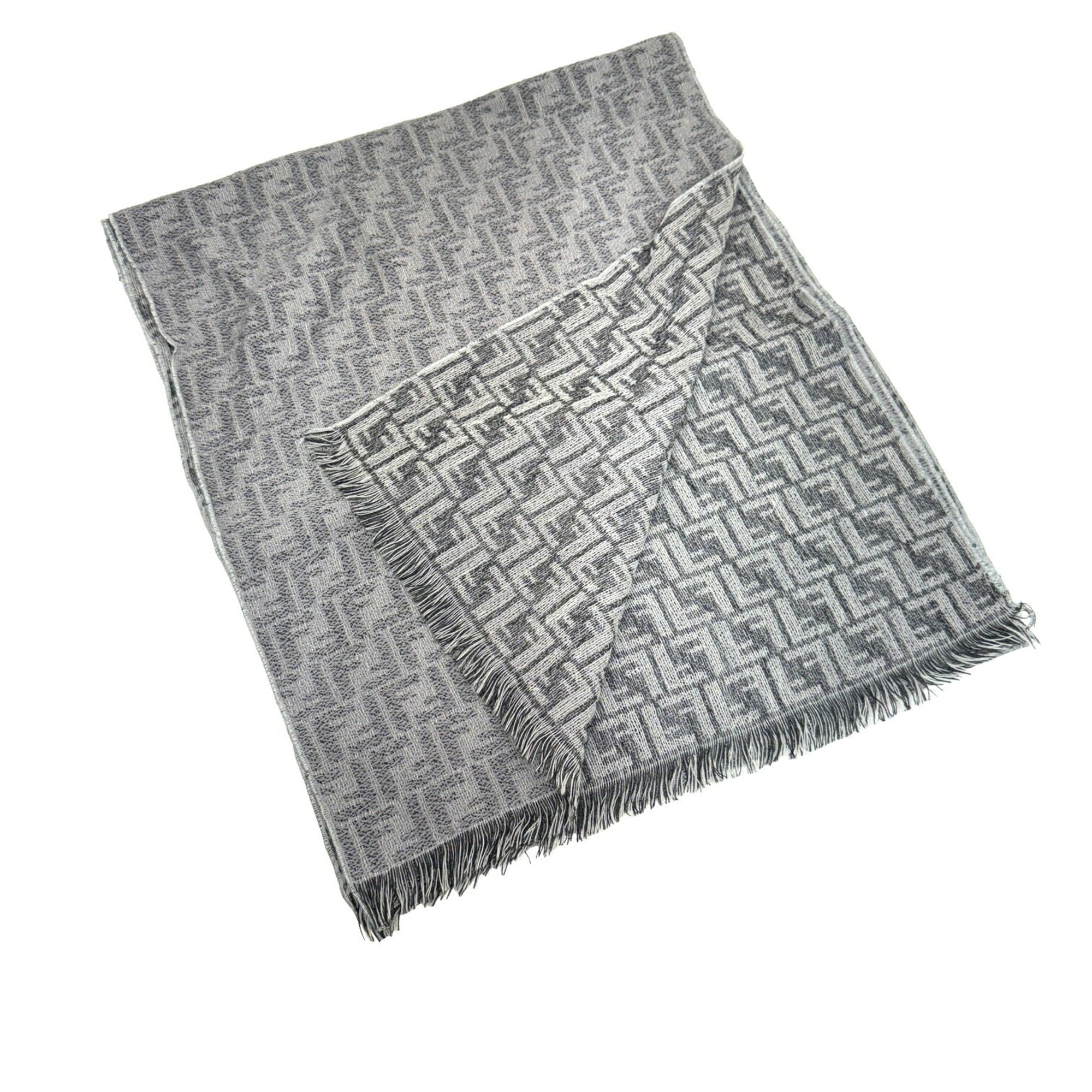 Stole Pattern Men's Muffler Gray Pre-Owned Women's New) FENDI Wool Zucca (Like FF