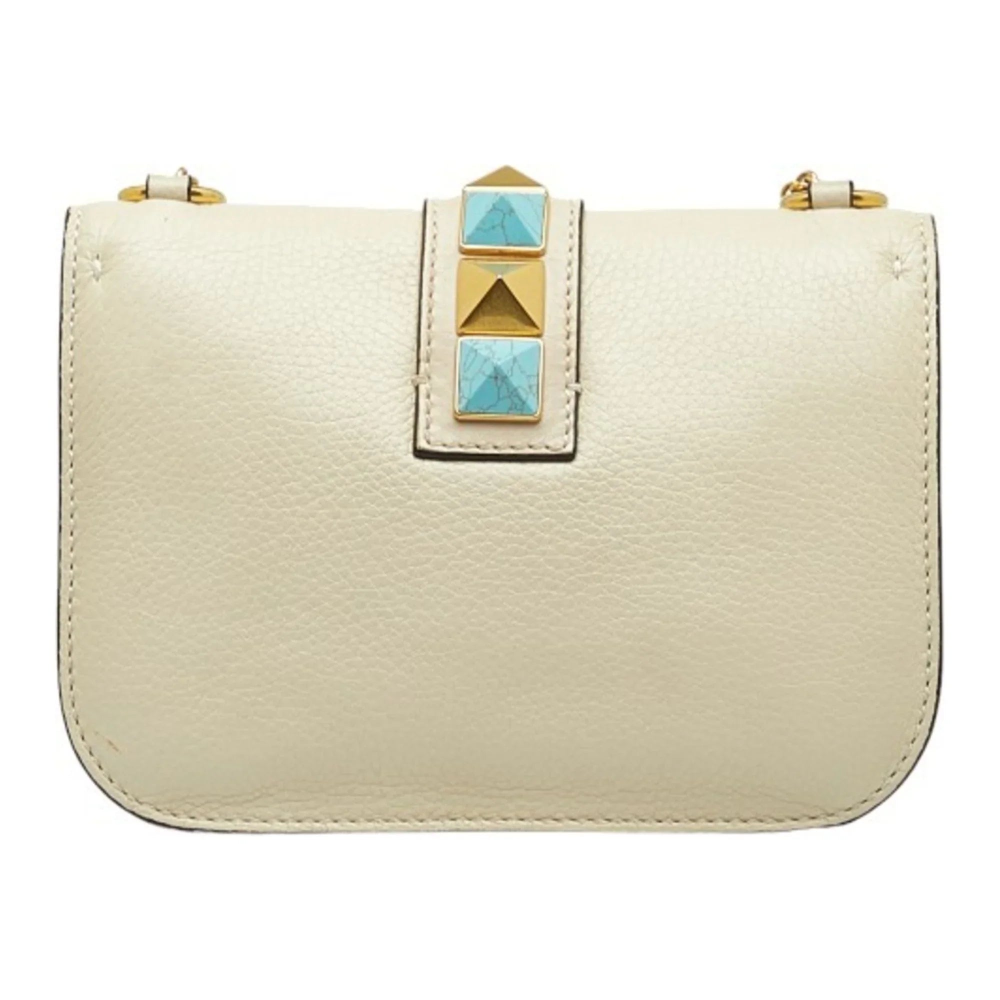 Bag Valentino Studded Leather Shoulder Women's Ivory (Good) Pre-Owned VALENTINO Chain