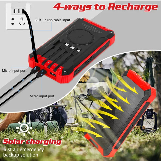Redmi IPX4 20000mAh with Power Bank External Portable 4 LED Qi 6 Cables Outputs Solar Waterproof Built-in For Battery USB 5G Inputs C 15W Port Wireless Flashlight K30i 3 Solar Charger 5V/3A Xiaomi