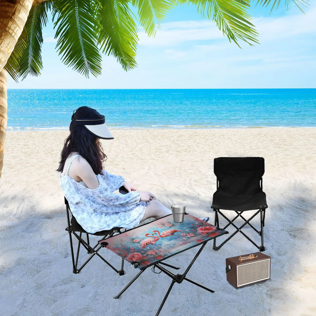 BBQ Flowers Beach Fishing Outdoor Hiking and for Table Flamingos Foldable Table Storage Picnic Bag Camping Table with Compact Portable