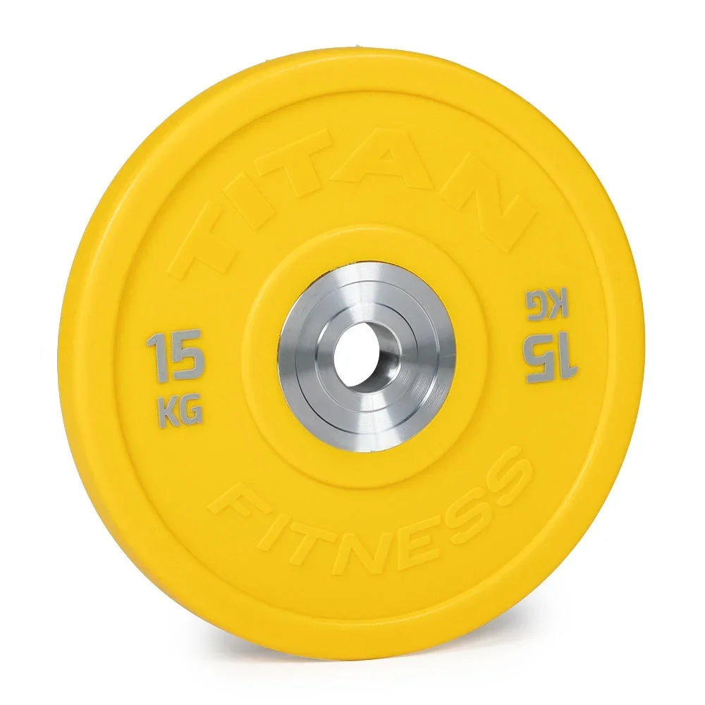 Color Plates, Colored Yellow Titan Fitness 15 Steel Individually, Urethane Sold Mold Insert KG Bumper with