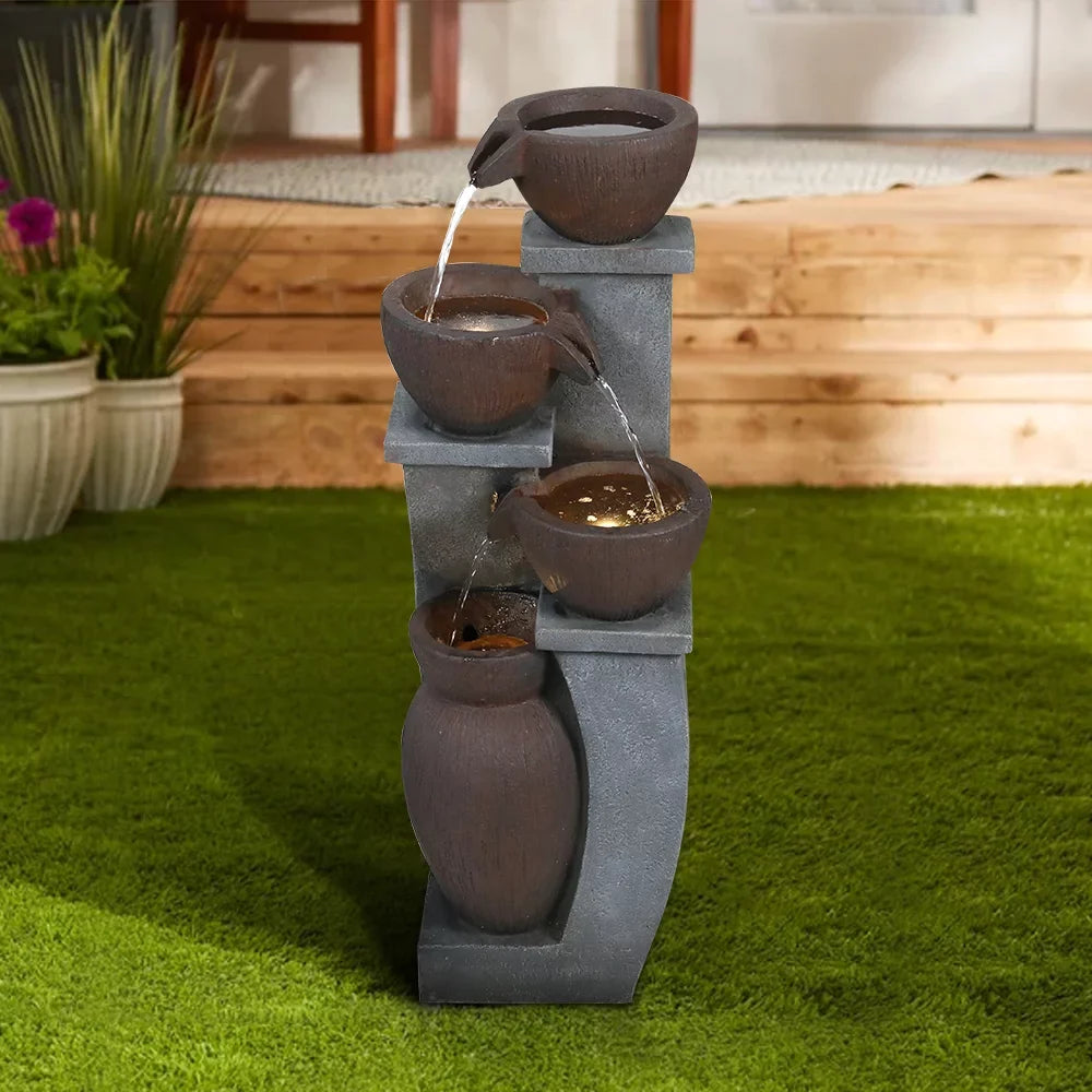 Modern with Decor 32.8''H Fountain Deck, and Home - Art Fountains 4-Tier Garden, Outdoor Light Porch, Garden Patio, Backyard Willwolf LED for Outdoor