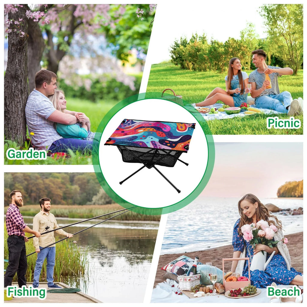 Compact Table Art Storage Bag Table with Picnic Abstract Camping for Fishing Table Paint Travel Folding Portable Outdoor Beach BBQ