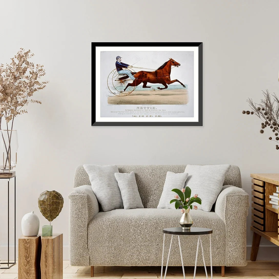 21-7/8" American Nettie: dam, Framed x Hambletonian, mare, Print, 17-7/8" Historic and Rysdyk's star by