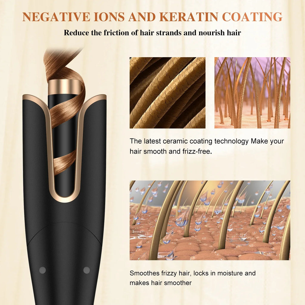 Temps,Salon Barrel 1" Curling Irons,Curling Rotating Iron Hair,Gold Large with NEXPURE Professional & Curl 4
