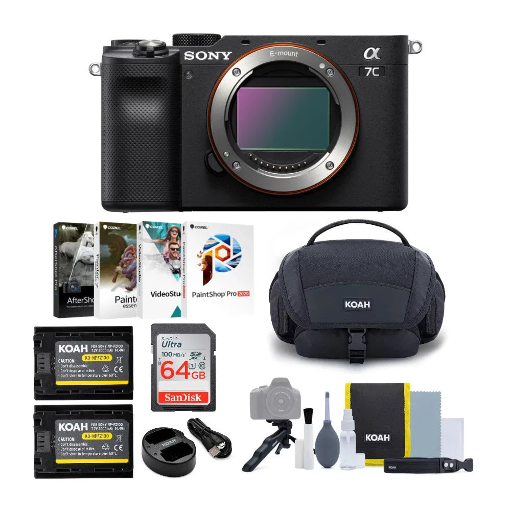 Full-Frame Camera (Black) a7C Alpha Compact Mirrorless Body Bundle Sony