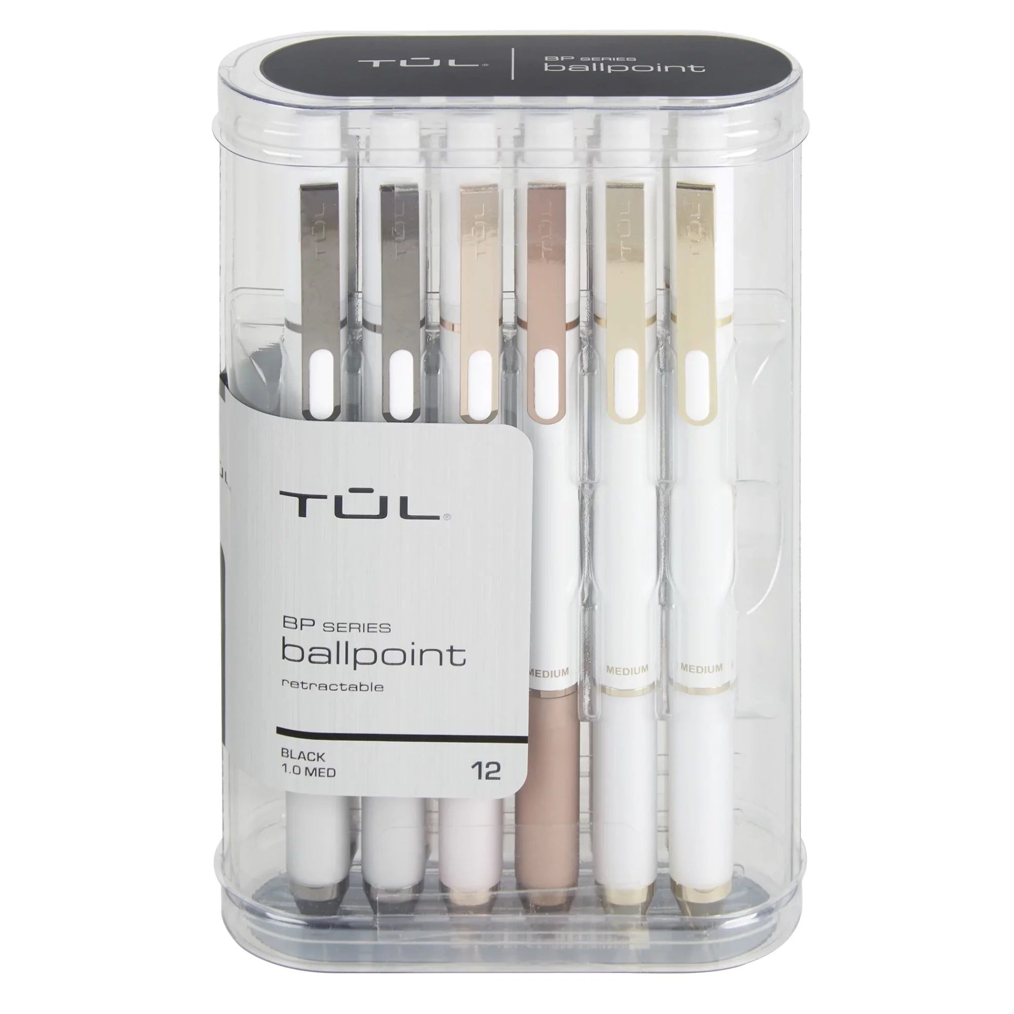 Pens Barrel, Pack 12 Point, Black 1.0 Ink, Retractable TUL? mm, Medium Pearl Of Ballpoint BP Pens, Series White