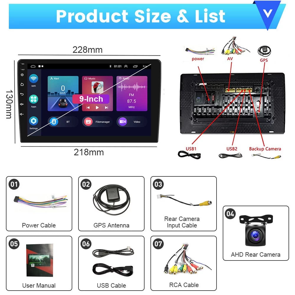 Car 2007-2012 WIFI Radio Carplay Android 12 Touchscreen 2+32G Auto Stereo HD Cable, Wireless Podofo GPS USB AHD 1080P 9'' Toyota Camera Bluetooth Android for RAV4 Hifi FM Mirror Backup Link