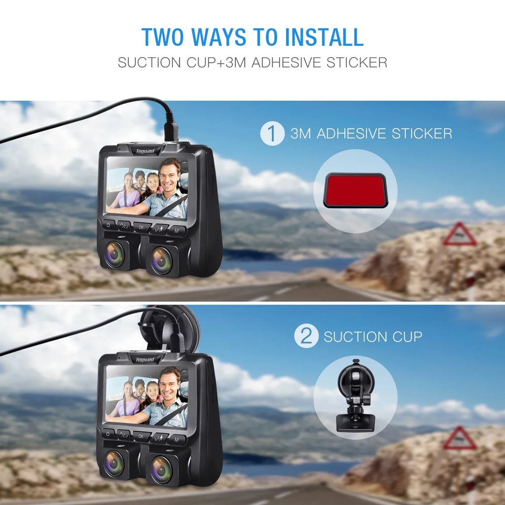 TOGUARD Camera Front Cam Parking LCD Car Inside Dual Loop and Dash 1080P G-Sensor, Vision 3" Screen Recording with Camera Monitor, Night IR Dash