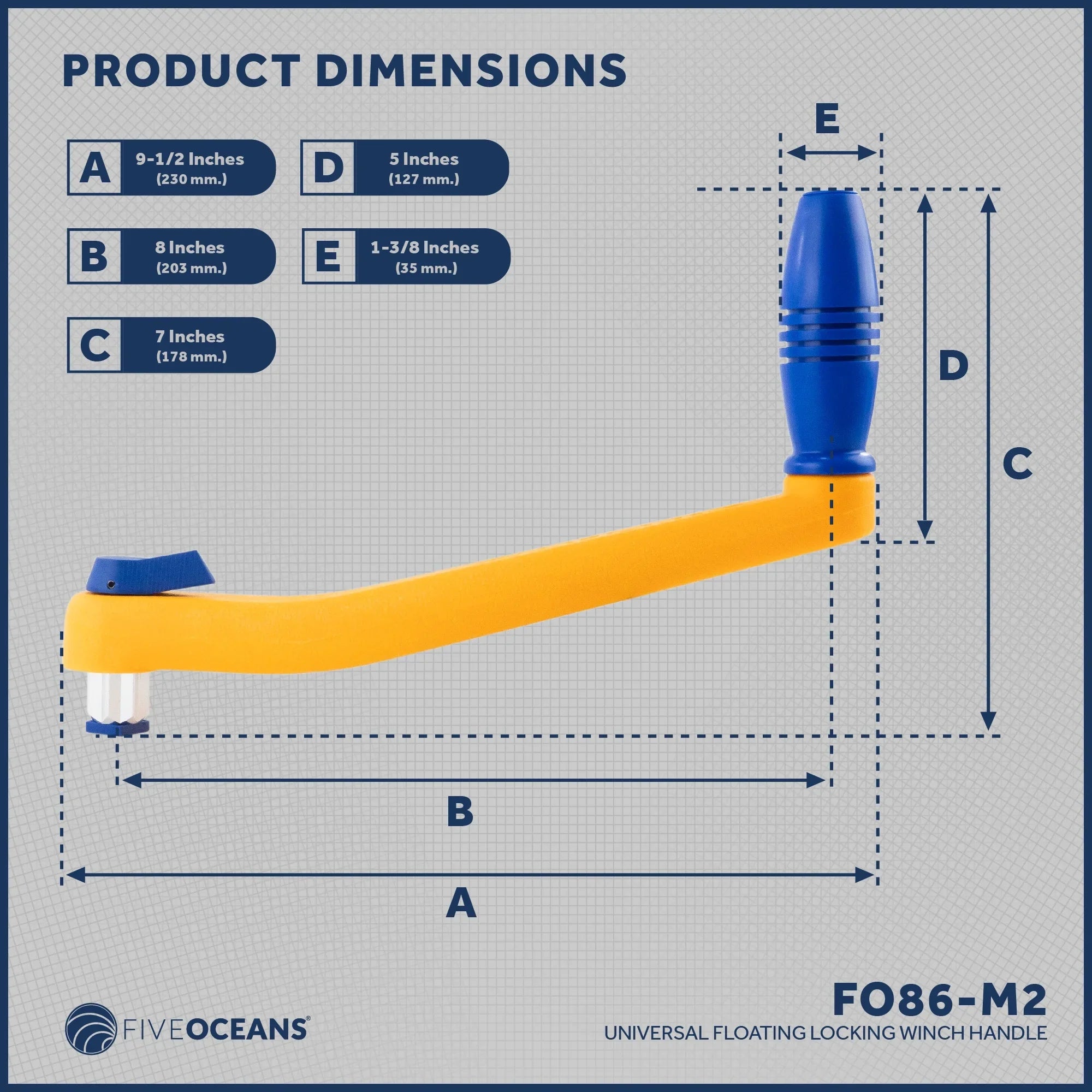 and Handle, Oceans and Winch Lightweight Universal Handle, 8" - Blue, Plastic Reinforced 2-Pack Strong, Winch Fiberglass Five Orange FO86-M2 Sailboat Floating Mechanism, Lock?in