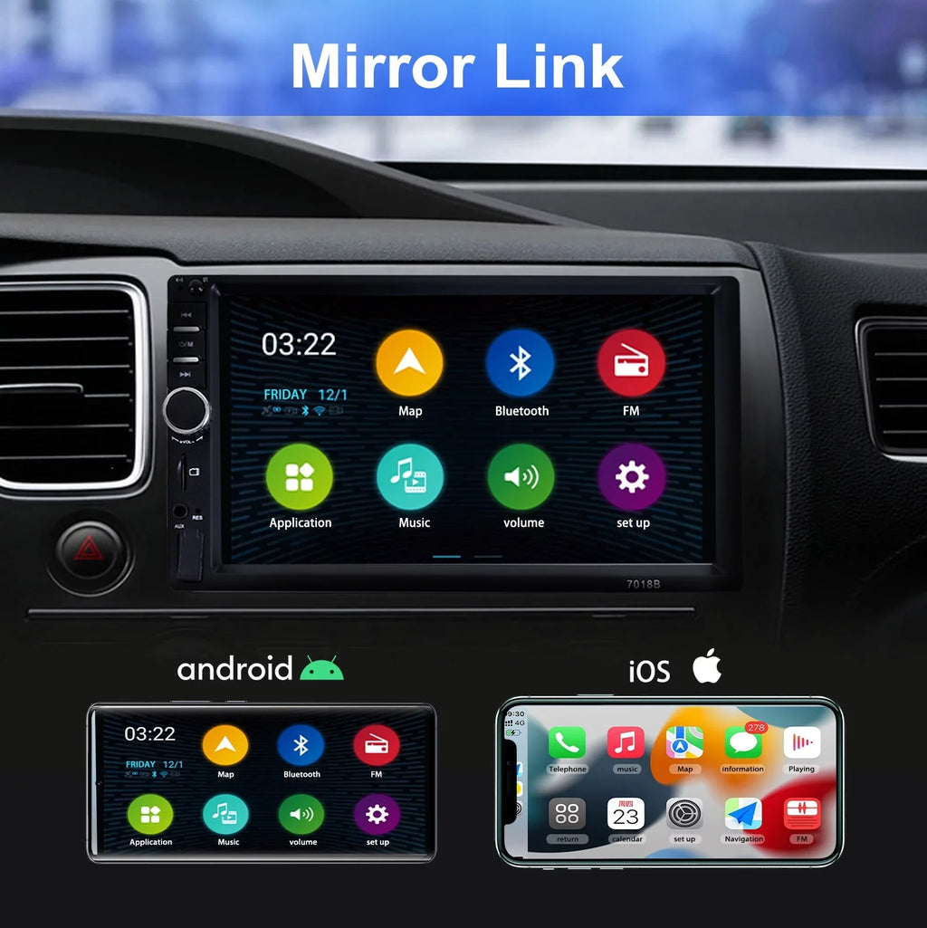 with Audio Screen with Double 7In Camera, Din Link, Stereo, Radio Player Touch Mirror USB/Car Bluetooth MP5 Car Receiver Backup Receiver Car HD Vehicle Audio