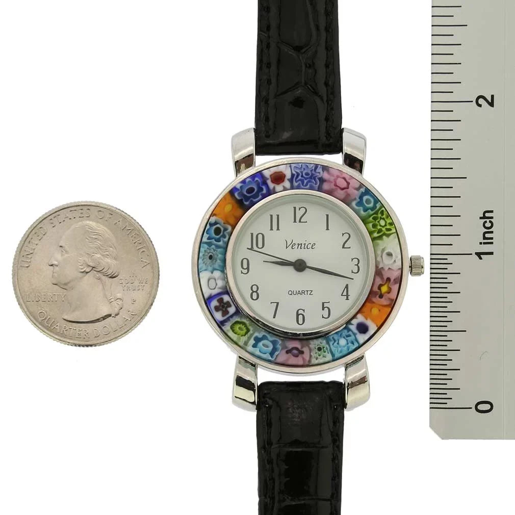 Watch Murano With Serena - Leather Band Black Millefiori GlassOfVenice