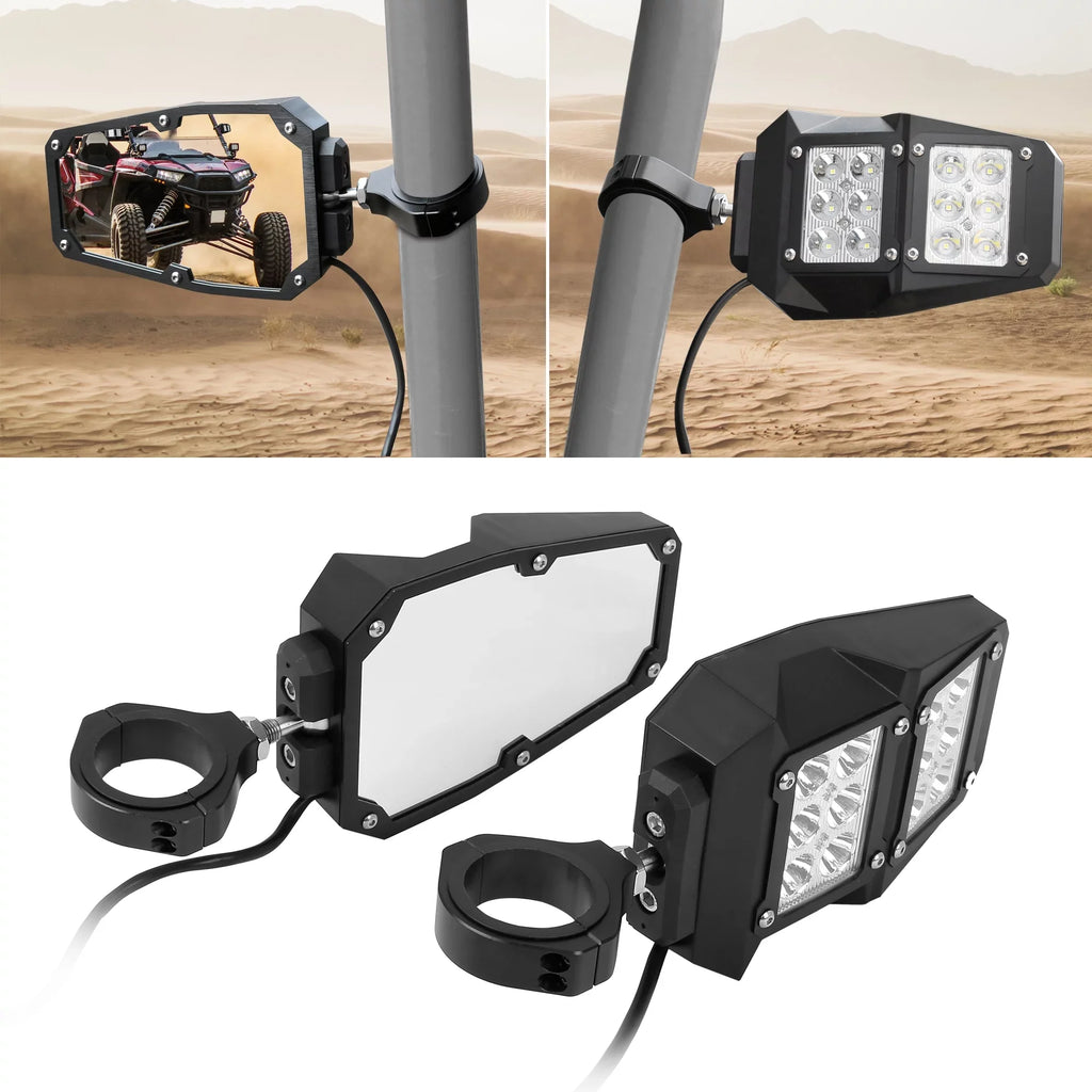 Round Black Yamaha UTV Cage Bargains 6.3" View Rear Light 1.75" Unique for Pair w Roll Mirror