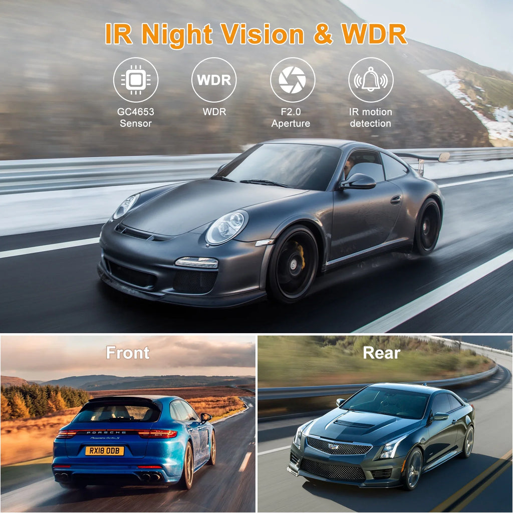 3'' Mode Vision, HD and IPS with Cam Loop Front Touchscreen GPS, 24H Car Dash Recording and 4K and Night For G-Sensor, Full with WiFi Rear GCZ Parking Dashcam and