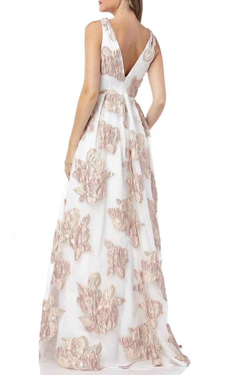 8 US Infusion Organza BLUSH/IVORY Pleated Marc Gown, Carmen Valvo Women's