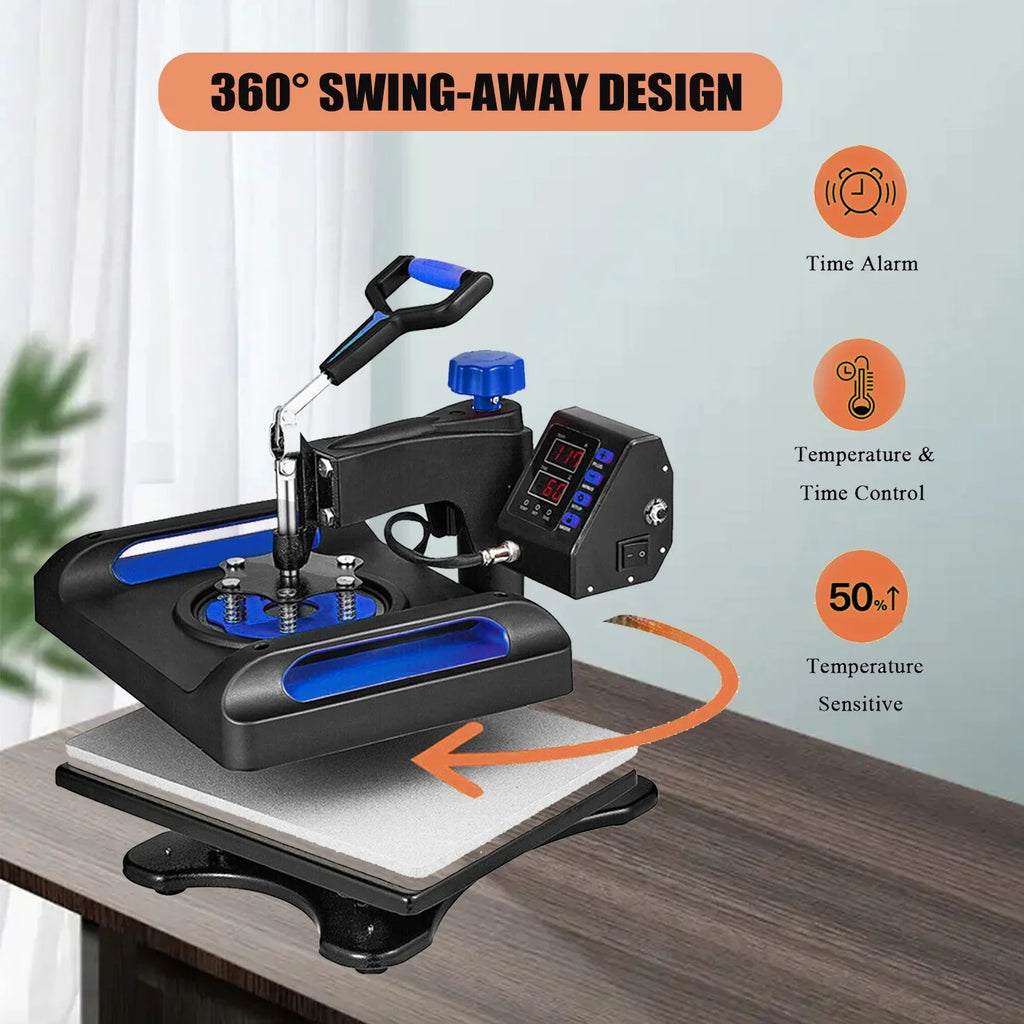 15 x Banner Printer, Pillow, T-Shirts, 1, Canvas Printer Away LCD Blue 12 Transfer Inches in Sublimation 360 Bag, 8 Digital for Control Swing Transfer Vinyl Printing, Precise Heat Press Machine