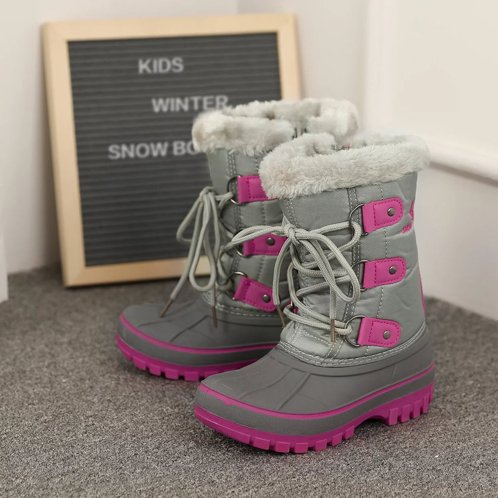 Fur-Lined Ankle 5 Warm Size GREY/FUCHSIA Girls Big Toddler Boots Kid Boys Snow Boots Soft Kids FORESTER Faux Pairs Shoes Winter Dream