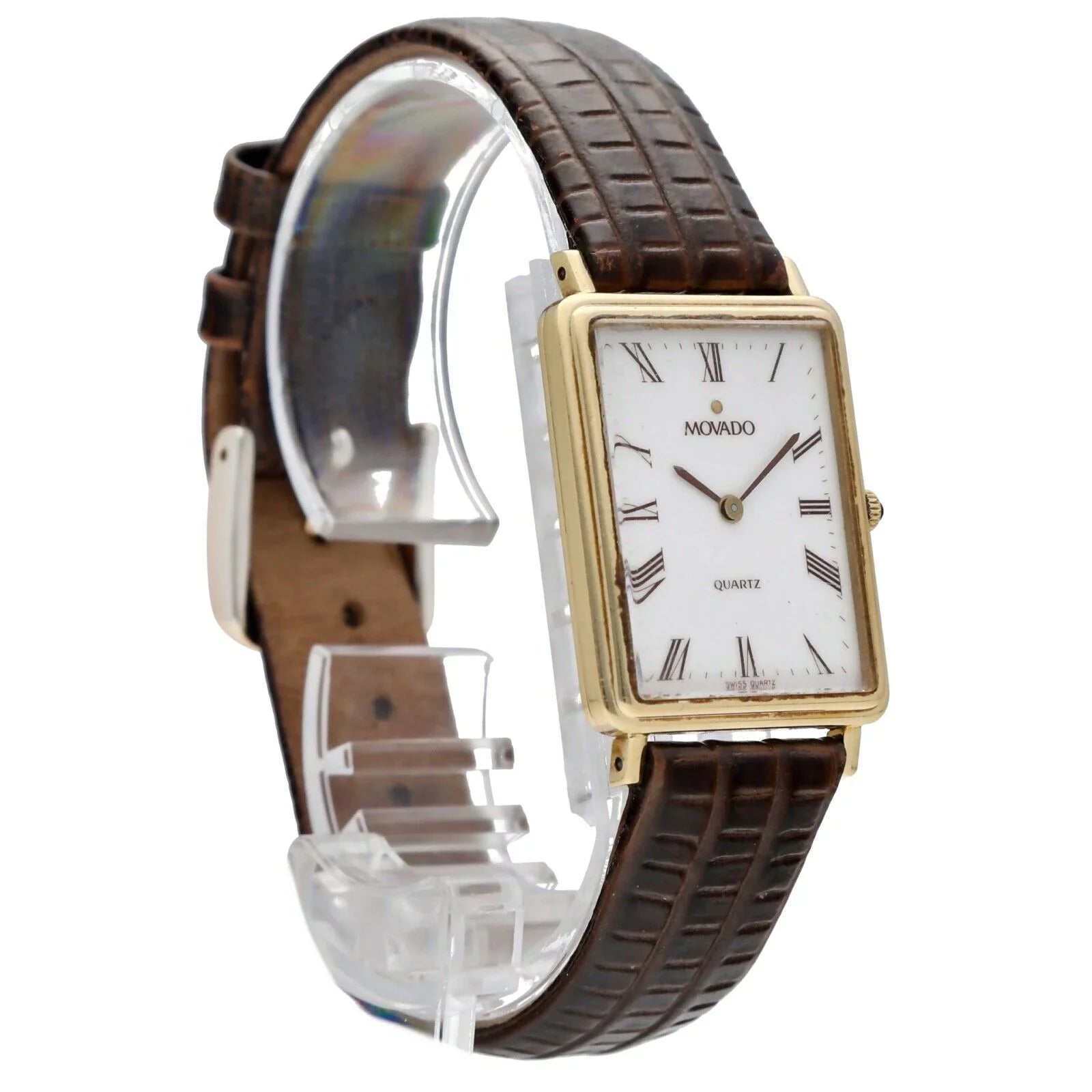 Roman Gold Yellow Quartz Watch White 7041485 Dial Tank 14k Movado Wrist