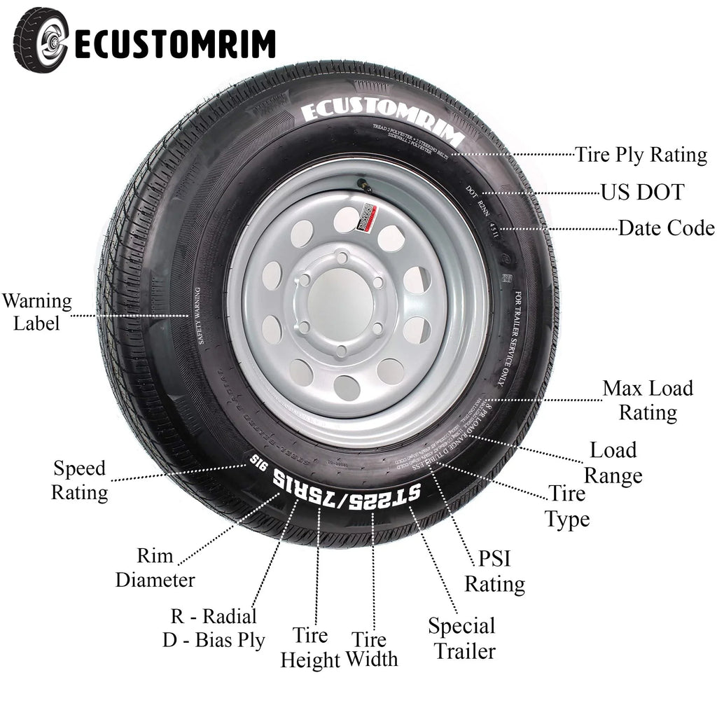 8 Wheel On ST235/80R16 Modular Tire White Trailer Lug 16" Radial Rim LRE