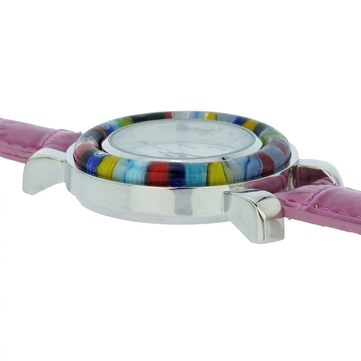 Murano With Serena Band Millefiori GlassOfVenice Leather Watch Purple -