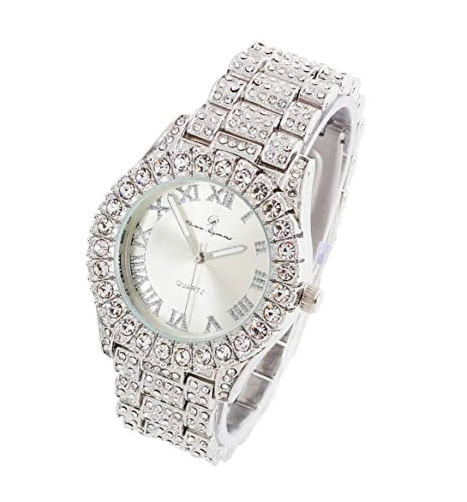 Hop - Fully (Shiny Charles Blinged Numerals Colorful Hip ST10327 Big Dial with Rocks Single Out Out Silver) RN Iced Roman Raymond Wristwatch Silver Mens