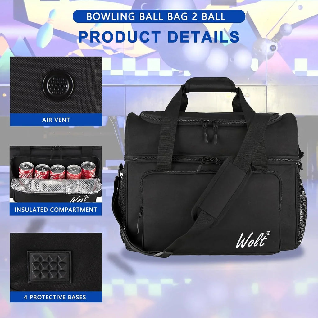 Bowling Mens WOLT Size Polyester for Balls 2 Fits up Ball Shoes Bag 16 to Black | Bowling