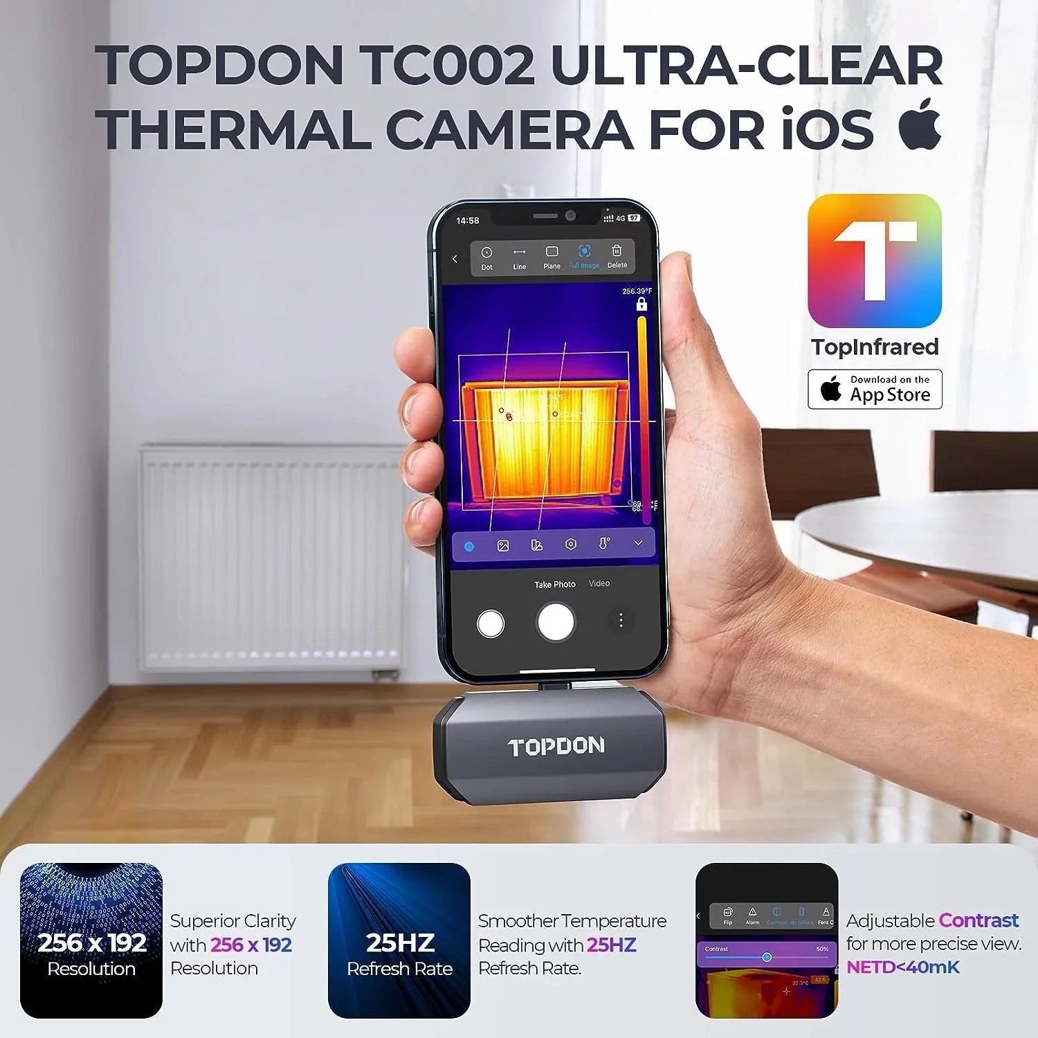 TC002 Camera 40mk iPad) Thermal Temperature Range IR -4F~1022F 256 Imaging Camera, TOPDON Resolution Sensitivity (iPhone & for Thermal 192 iOS Thermal x High