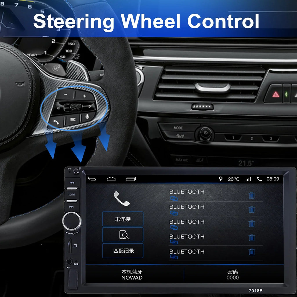 with Audio Screen with Double 7In Camera, Din Link, Stereo, Radio Player Touch Mirror USB/Car Bluetooth MP5 Car Receiver Backup Receiver Car HD Vehicle Audio